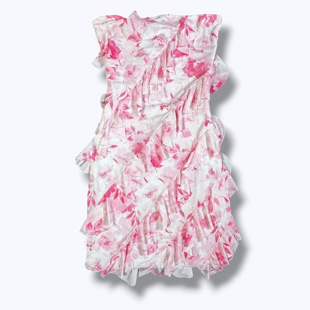 Windsor Summer Bloom Floral Ruffled Mini Dress S Pink Y2K Fairy Party Club Cute
